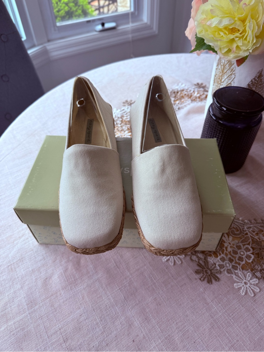 Easy Spirit Cream Canvas Espadrille Slip-Ons